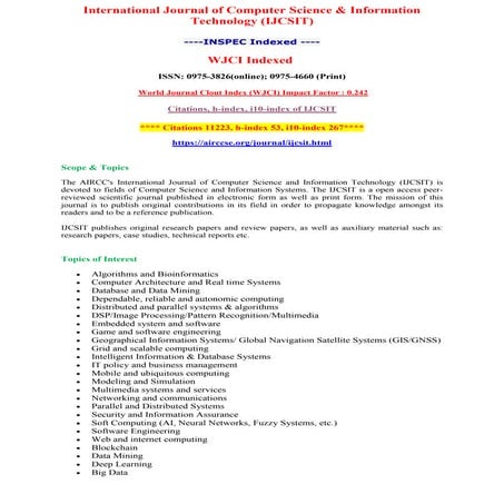 Call for Articles - International Journal of Computer Science & Information T...