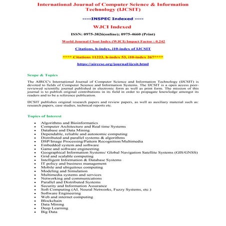 Call for Papers - International Journal of Computer Science & Information Tec...