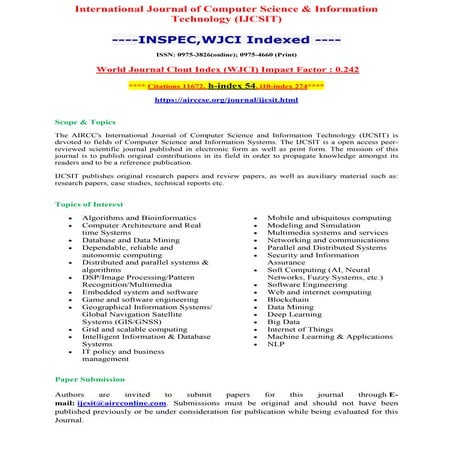 Call for Papers - International Journal of Computer Science & Information Tec...