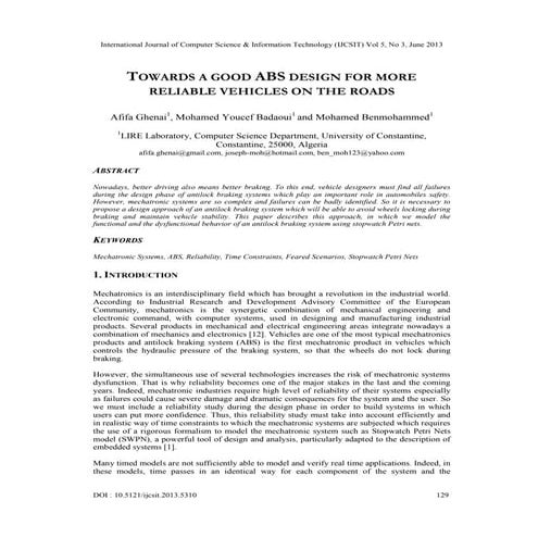 Towards a good abs design for more Reliable vehicles on the roads