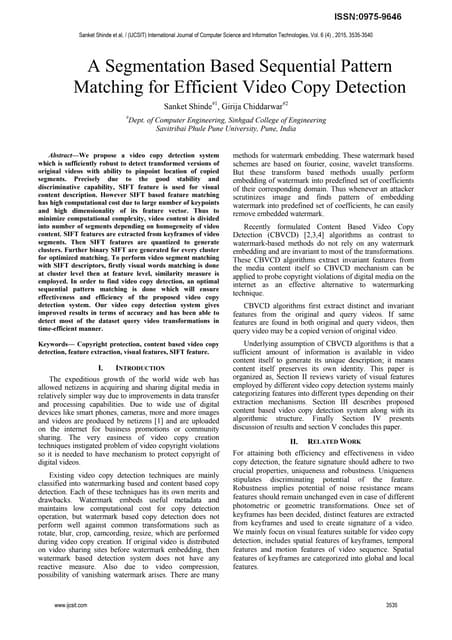 A Segmentation Based Sequential Pattern Matching for Efficient Video Copy Det...