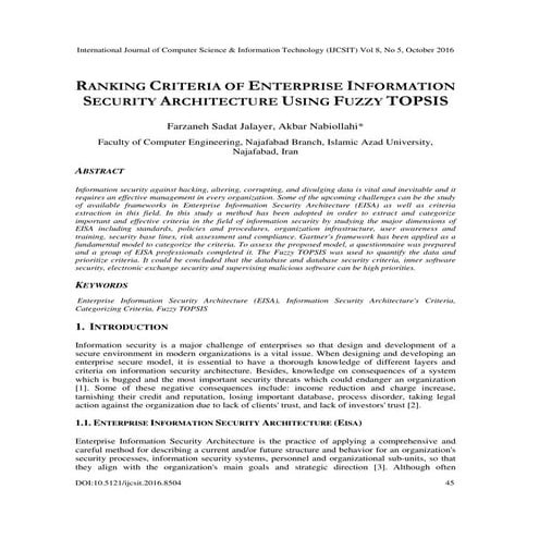 RANKING CRITERIA OF ENTERPRISE INFORMATION SECURITY ARCHITECTURE USING FUZZY ...