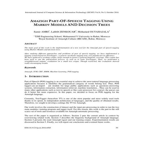 AMAZIGH PART-OF-SPEECH TAGGING USING MARKOV MODELS AND DECISION TREES