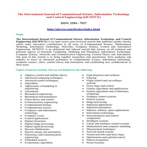 The International Journal of Computational Science, Information Technology an...