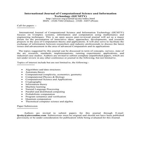 International Journal of Computational Science and Information ...
