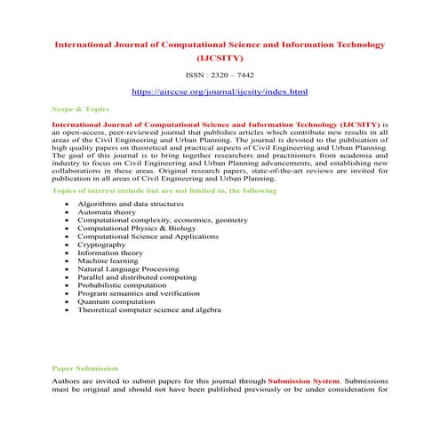 International Journal of Computational Science and Information ...