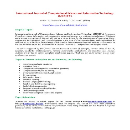 International Journal of Computational Science and Information Technology (IJ...
