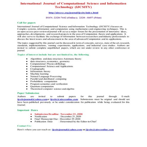 International Journal of Computational Science and Information Technology (IJ...