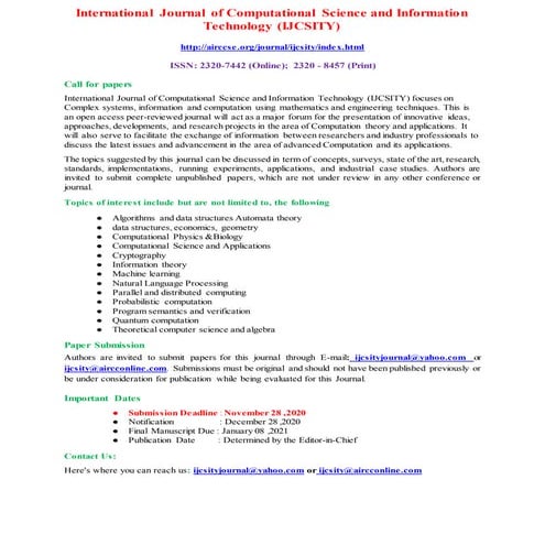 International Journal of Computational Science and Information Technology (IJ...
