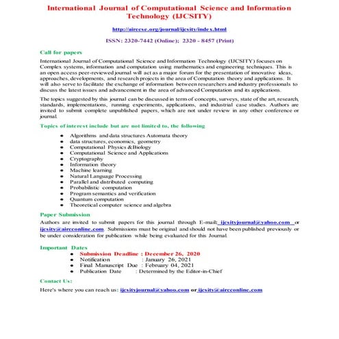 International Journal of Computational Science and Information Technology (IJ...