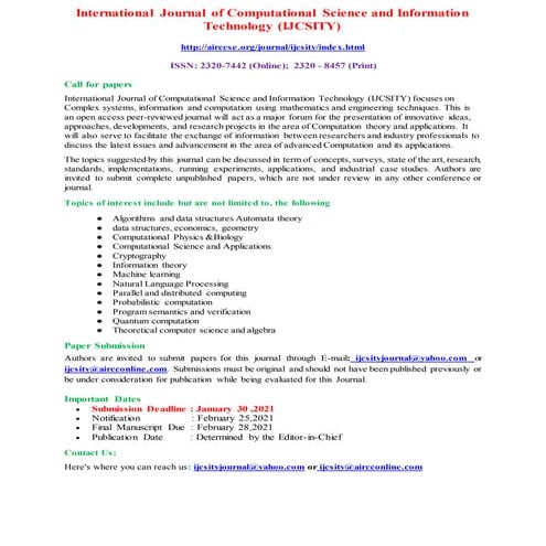 International Journal of Computational Science and Information Technology (IJ...