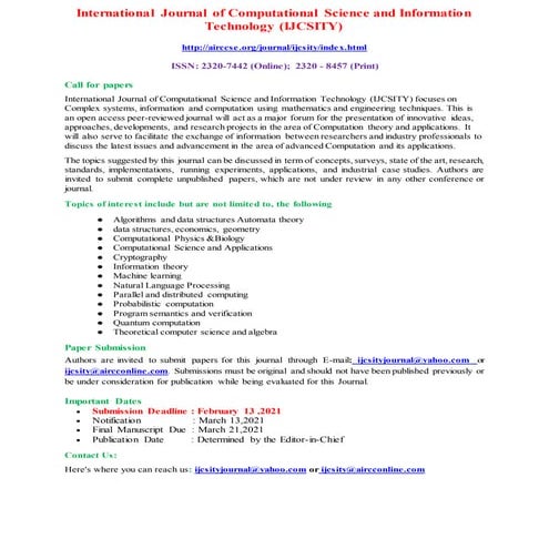International Journal of Computational Science and Information Technology (IJ...