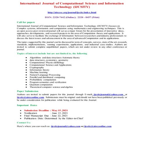 International Journal of Computational Science and Information Technology (IJ...