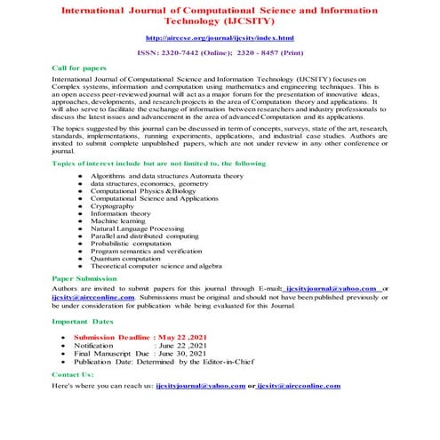 International Journal of Computational Science and Information Technology (IJ...
