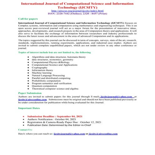 International Journal of Computational Science and Information Technology (IJ...