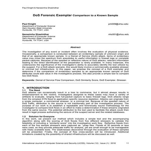 DoS Forensic Exemplar Comparison to a Known Sample