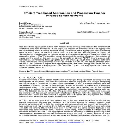 Efficient Tree-based Aggregation and Processing Time for Wireless Sensor Netw...