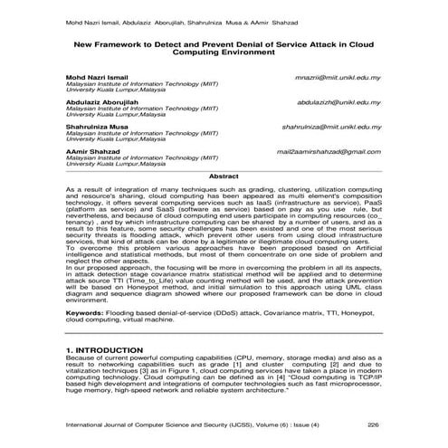 New Framework to Detect and Prevent Denial of Service Attack in Cloud ...