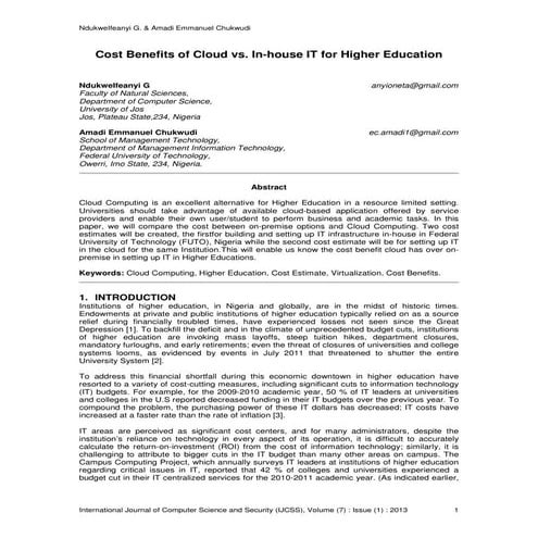 Cost Benefits of Cloud vs. In-house IT for Higher Education