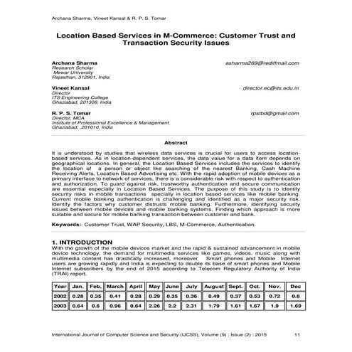 Location Based Services in M-Commerce: Customer Trust and Transaction Securit...