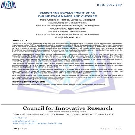 DESIGN AND DEVELOPMENT OF AN  ONLINE EXAM MAKER AND CHECKER