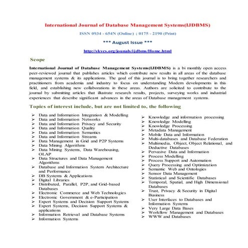 International Journal of Database Management Systems (IJDBMS)