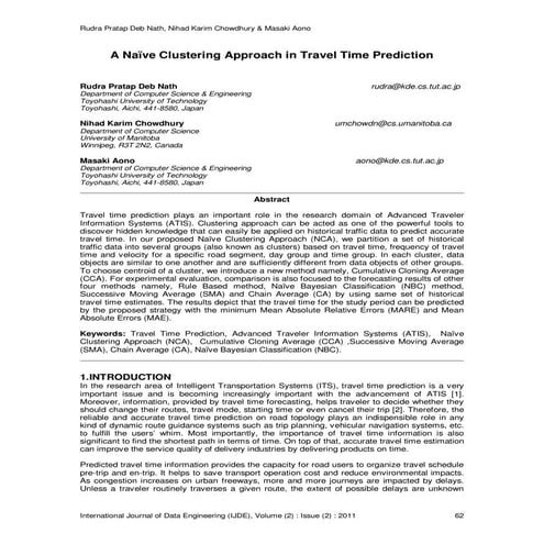 Ijde A Naïve Clustering Approach in Travel Time Prediction