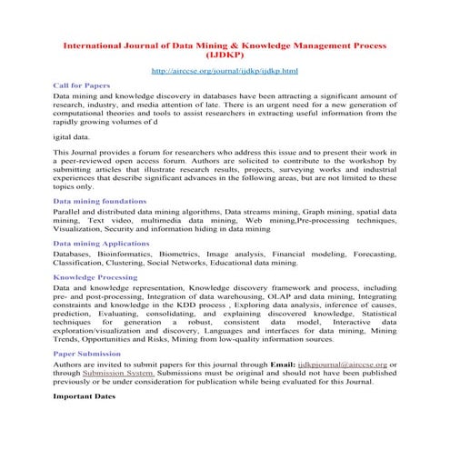 International Journal of Data Mining & Knowledge Management Process(IJDKP)