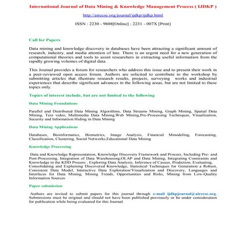International Journal of Data Mining & Knowledge Management Process ( IJDKP )