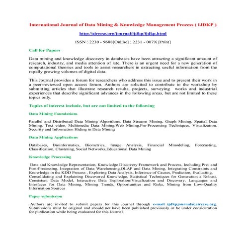 International Journal of Data Mining & Knowledge Management Process ( IJDKP )