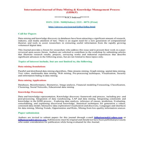 CFP - International Journal of Data Mining & Knowledge Management ...