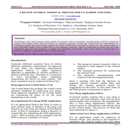 A REVIEW ON DRUG APPROVAL PROCESS FOR US, EUROPE AND INDIA