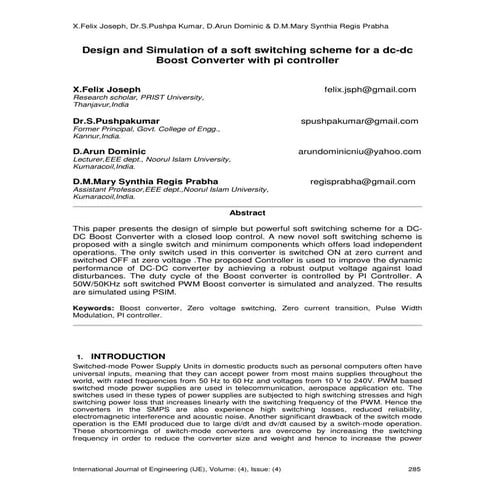 Design and Simulation of a soft switching scheme for a dc-dc Boost Converter ...