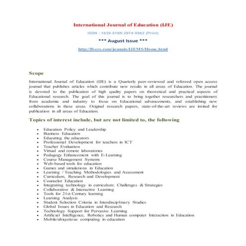 International Journal of Education (IJE) | DOCX | Publishing Industry ...