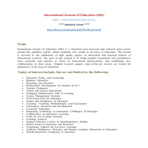 International Journal of Education (IJE) 