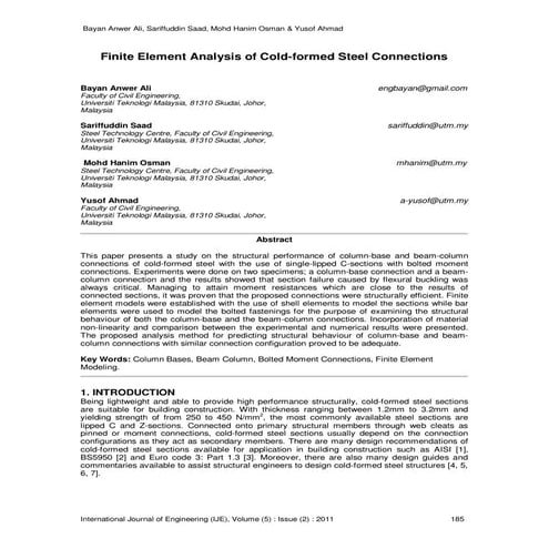 Finite Element Analysis of Cold-formed Steel Connections