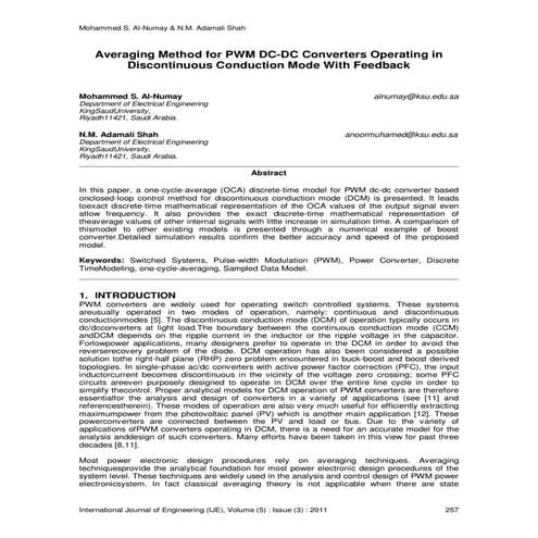 Averaging Method for PWM DC-DC Converters Operating in Discontinuous Conducti...