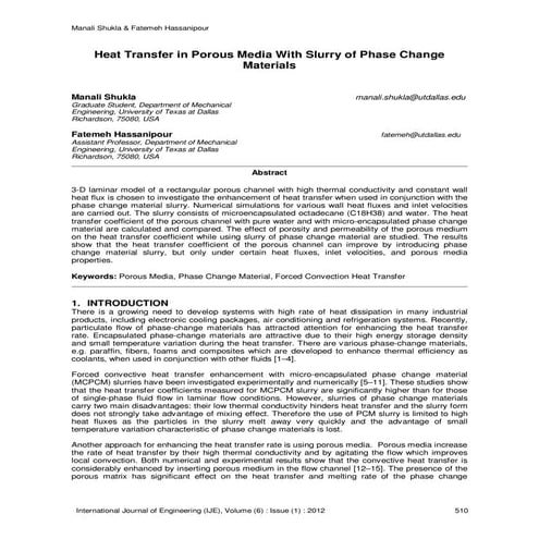 Heat Transfer in Porous Media With Slurry of Phase Change Materials