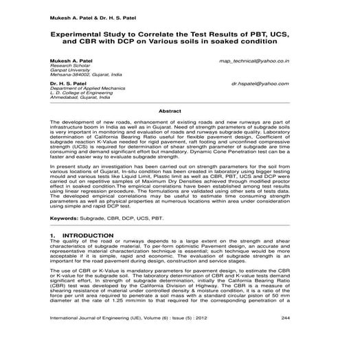 Experimental Study to Correlate the Test Results of PBT, UCS, and CBR with Li...