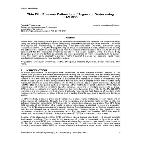 Thin Film Pressure Estimation of Argon and Water using LAMMPS