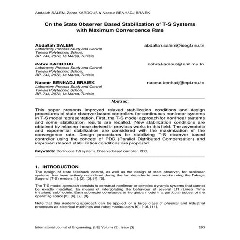 On the State Observer Based Stabilization of T-S Systems with Maximum Converg...