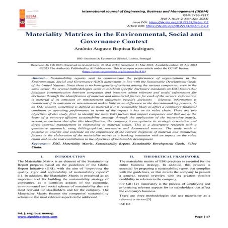 Materiality Matrices in the Environmental, Social and Governance ...