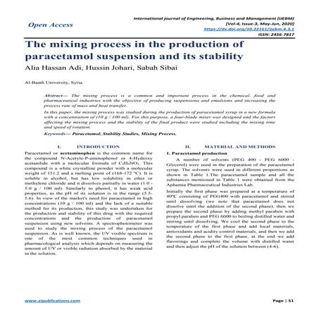 The mixing process in the production of paracetamol suspension and its stability
