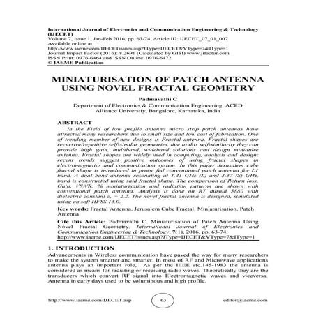 MINIATURISATION OF PATCH ANTENNA USING NOVEL FRACTAL GEOMETRY