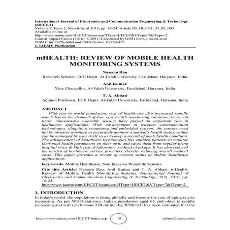 mHEALTH: REVIEW OF MOBILE HEALTH MONITORING SYSTEMS