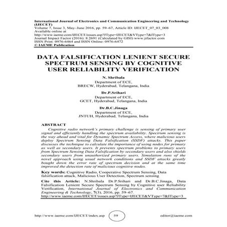 DATA FALSIFICATION LENIENT SECURE SPECTRUM SENSING BY COGNITIVE USER RELIABIL...