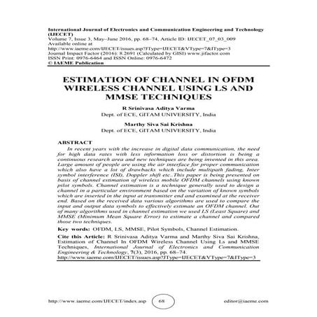 ESTIMATION OF CHANNEL IN OFDM WIRELESS CHANNEL USING LS AND MMSE TECHNIQUES