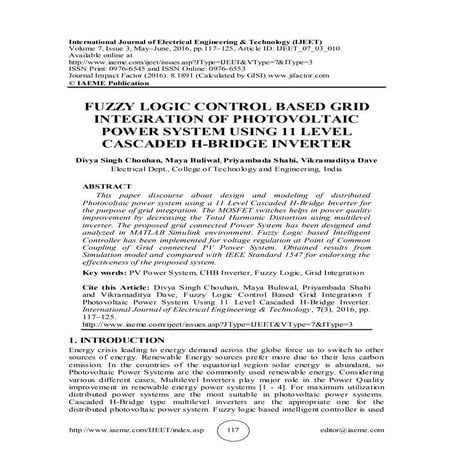 FUZZY LOGIC CONTROL BASED GRID INTEGRATION OF PHOTOVOLTAIC POWER SYSTEM USING...