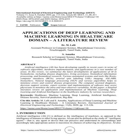 APPLICATIONS OF DEEP LEARNING AND MACHINE LEARNING IN HEALTHCARE DOMAIN ...