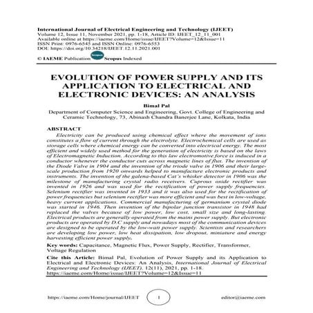 IjEVOLUTION OF POWER SUPPLY AND ITS APPLICATION TO ELECTRICAL AND ELECTRONIC ...